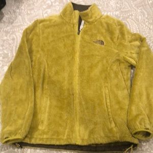 Fuzzy lime green/yellow north face zip up